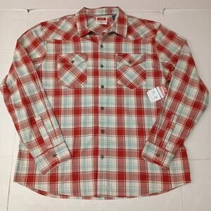 Wrangler Cowboy Wash Shirt Men's Size XL Red Sky Blue Plaid